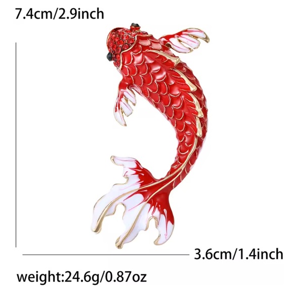 Koi Fish Orange Gold Enamel Brooch – Symbol of Luck & Prosperity - Picture 7 of 7